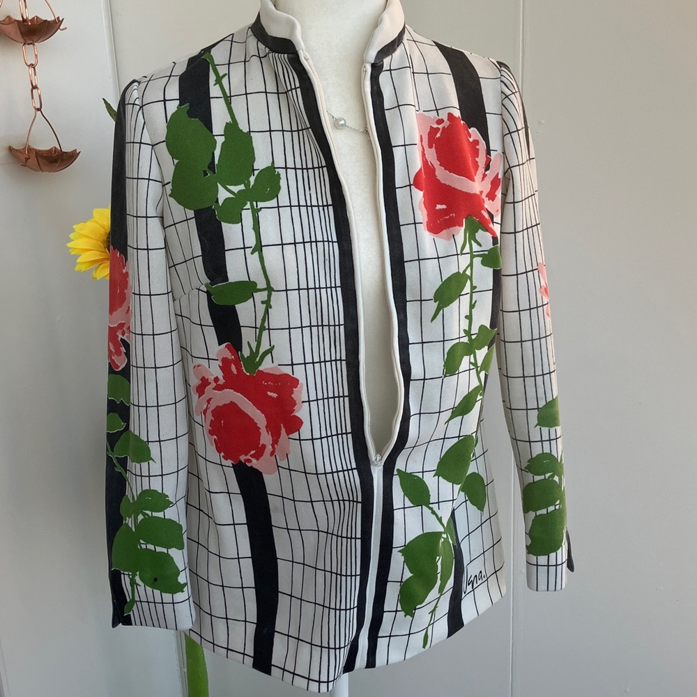Vintage 60s 70s Vera Oversized Floral Rose Print Statement Half Zip Shirt - Picture 9 of 11